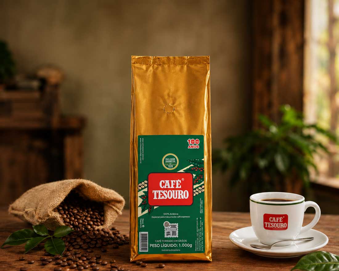 Café Tesouro rótulo café torrado em grãos de 1kg